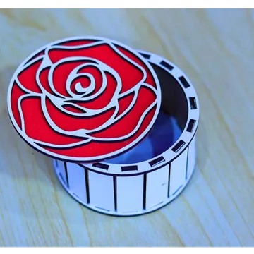 Caja redonda con tapa en forma de flor Rojo